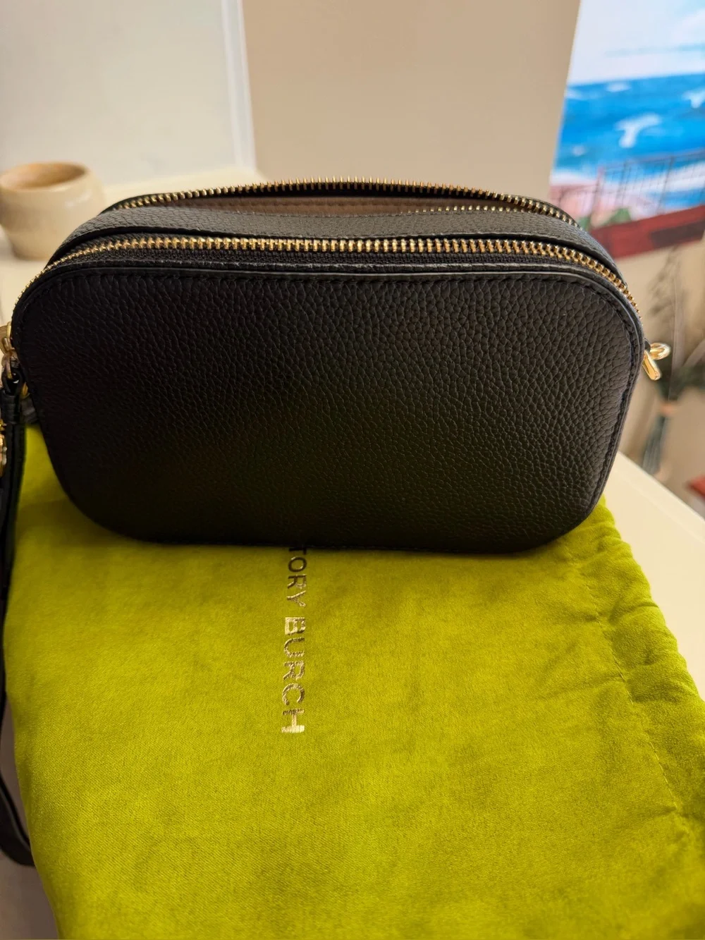 Tory Burch Black Pebbled Leather Miller Mini Crossbody bag